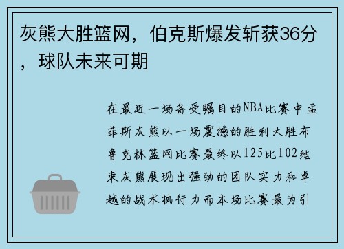 灰熊大胜篮网，伯克斯爆发斩获36分，球队未来可期